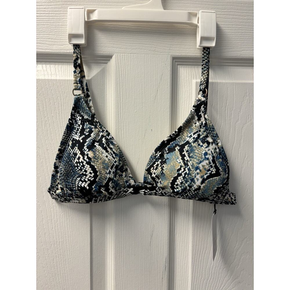 NWT Shade & Shore Blue Tan White Snake Print Bikini Top M